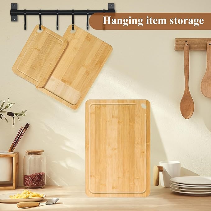 Bamboo Cutting Board Set of 3 for Kitchen, Chopping Boards with Juice Groove & Built-in Handles, Perfect for Meat, Vegetables, Fruits, Kitchen Gift for Home Cooks & Chef, Light Yellow