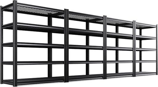 4 Pack Garage Shelving 5-Tier Heavy Duty Metal Shelving Unit Adjustable Steel Storage Rack, 2500 lb Capacity, Utility Steel Shelf for Garage, Kitchen, Pantry, Warehouse Organizer 71"x35"x15.7" Black