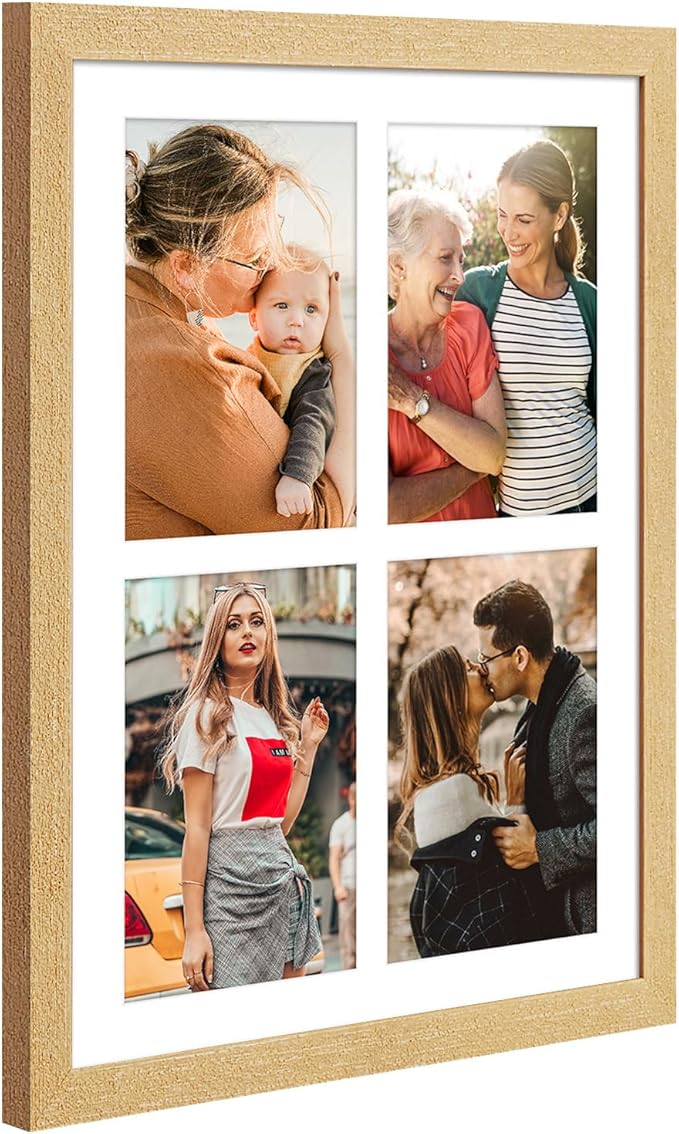 9x13 Collage frame with 4 Openings 4X6 Pictures, Multiple Picture Frame with Mat, Wall or Tabletop Decor, Natural Wood Grain,2 Pack