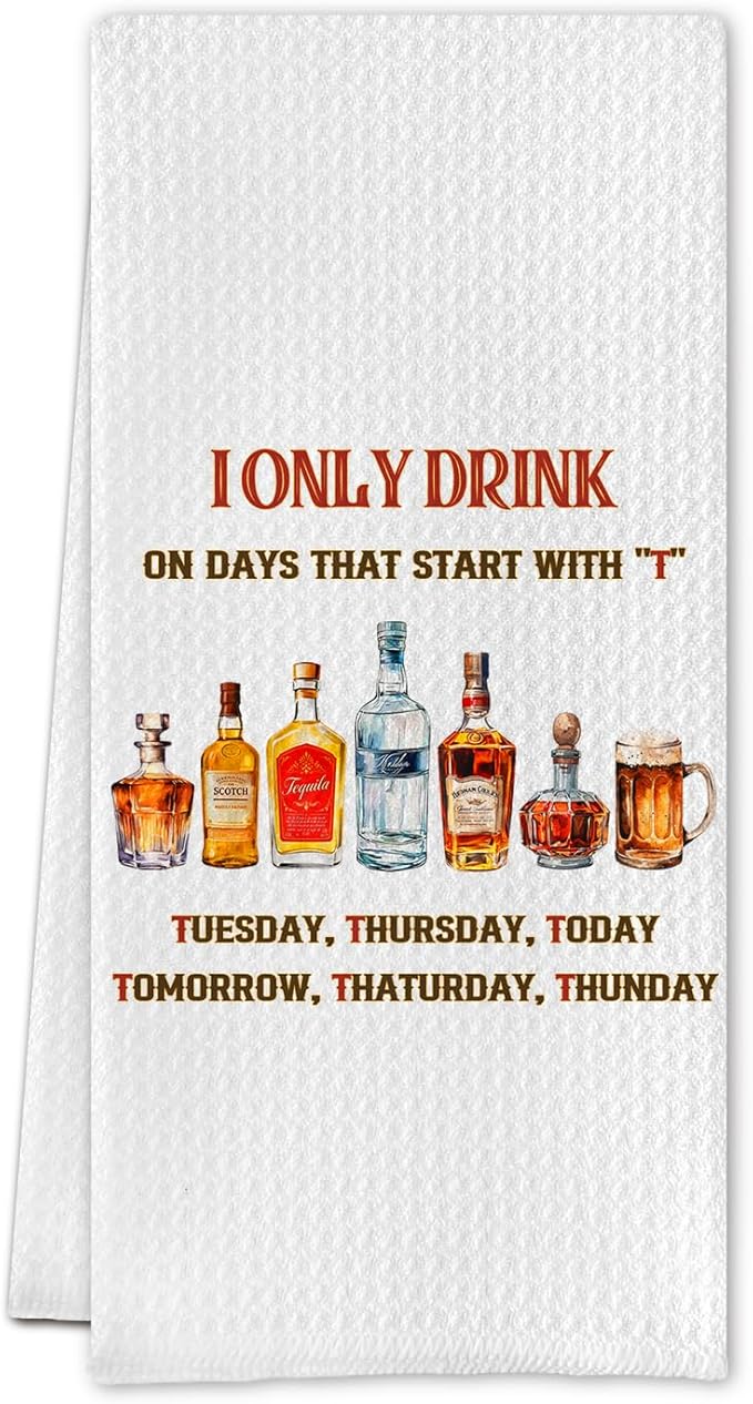 Funny Alcohol Kitchen Towels, Gifts for Alcohol Lovers Dish Tea Towels for Kitchen Decor, Cocktail Beer Drinkers Gifts Decorative Hand Towel for Bar Cart, 16x24 Inch