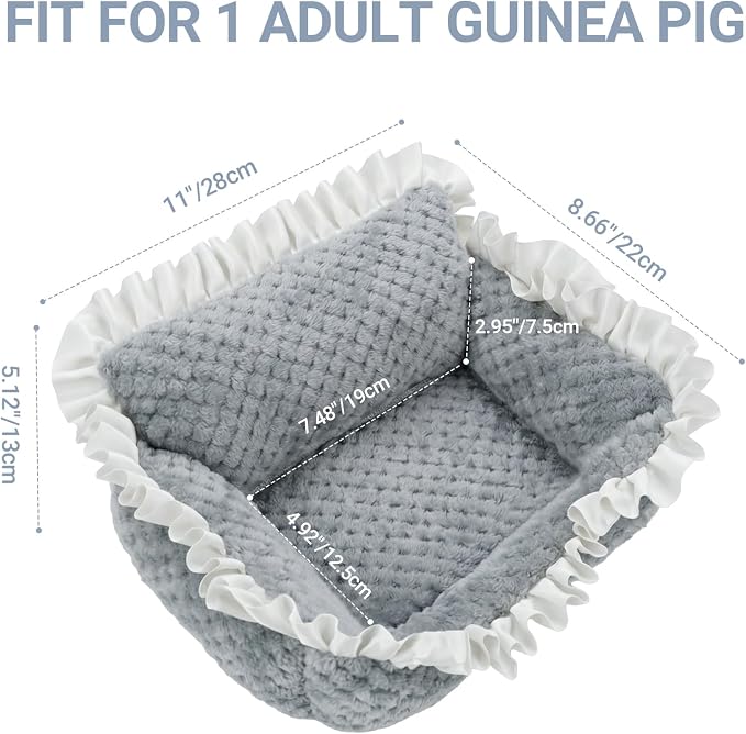 RUKANG Guinea Pig Couch, Ideal Fluffy Bed Sofa for Small Pets, Gray | Small Pet Sofa with Unique Lace Design, Guinea Pig Bed with Fluffy Comfortable Polypropylene Cotton Fillers on Arms & Back