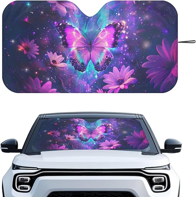Purple Butterfly Front Window Sunshades Fashion Automotive Interior Cover Sun Visor Protector Lightweight Fit Most Cars SUVs Trucks
