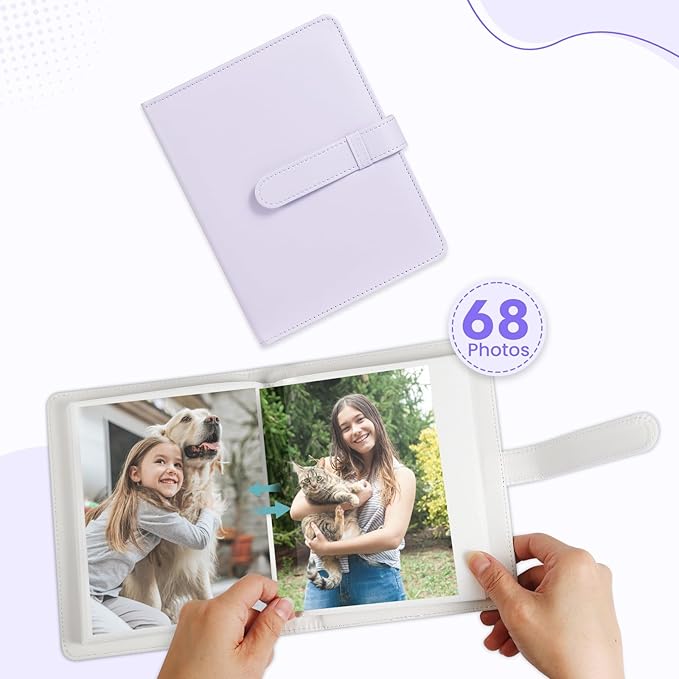 Lifting Photo Album 4x6 with 68 Pockets，Premium Vegan Leather Cover Small Photo Album Book，Mini Picture Album for Family Birthday Anniversary Baby Vacations (Purple)
