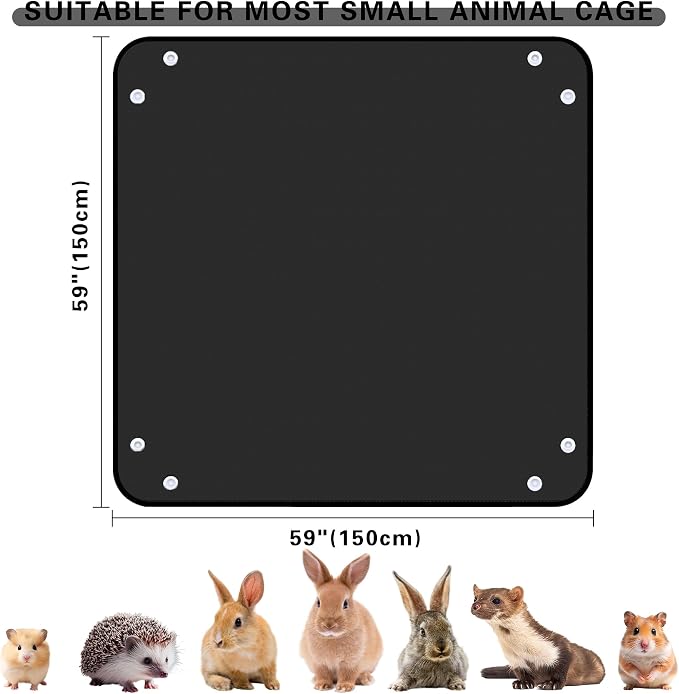 Waterproof Pet Playpen Mat, Reusable Cage Liner, Animals Habitat Protection | 1 Pack, 59"x59", Black Cage Liners for Hamsters, Ferrets, Guinea Pig, Rabbits, Bunny, Birds, and Other Small Animals
