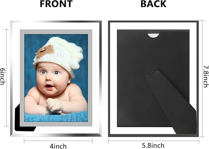 Vienrose 4x6 Picture Frame Set of 1, Clear Glass Photo Frames with Silver Edge, Horizontal or Vertical Display for Tabletop, Desk, Home, Office Decoration