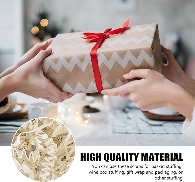 ZEBMOON 1 LB Ivory Crinkle Cut Paper Shred Filler Great for Gift Wrapping, Basket Filling, Birthday, Wedding, Halloween, Thanksgiving, Christmas Day, New Year Party Decorations Filling Supplies