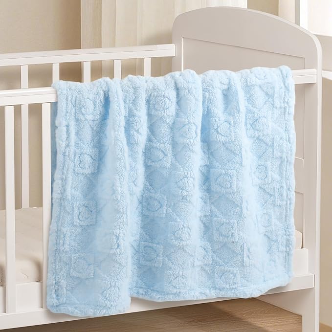 Ultra Soft Fleece Baby Blanket,Swaddle & Receiving Blankets for Newborn Infant, Lightweight Breathable Nursery Nap Blanket for Crib Stroller, for Boys & Girls Heart Checkered 30"x40" Blue
