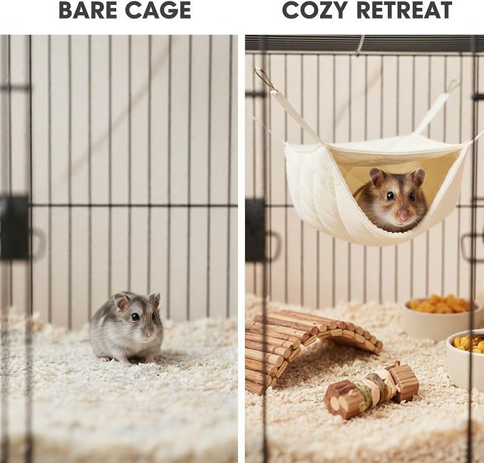 Pet Tunnel Hammock, Fabric Small Animal Hanging Bed for Cats, Ferrets, Rats, Mice, Guinea Pigs, Hamsters, Plush Hideout, 11.8 x 15.7 in, Space Saving Cozy Cave Play Mat for Cages