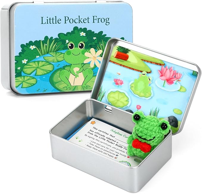 Little Pocket Frog Mini Frog Travel Buddy Cute Frog Collectible | Cute mini frog in a pocket tin, a collectible desk gift for coworkers, friends and frog lovers