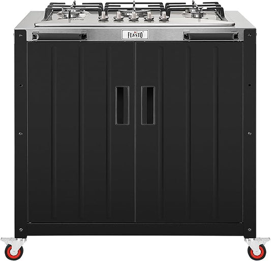 Feasto Gas Grill, Movable Outdoor Gas Stove Stainless Steel Top with Cabinet, 5 Burners with 36,200 BTUs, Outdoor Propane Grill for Outdoor Cooking, Ideal for Lawn & Garden, L35.4 x W24