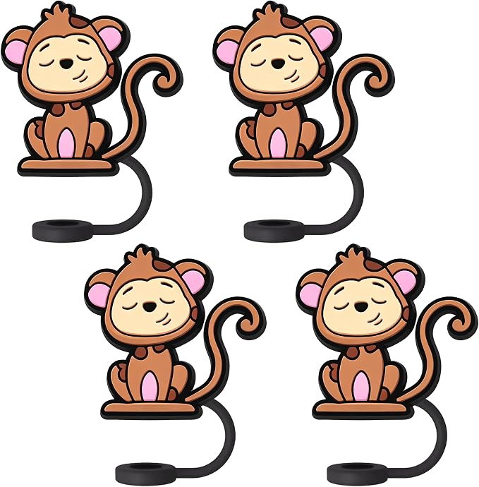 Animal Straw Toppers For Stanley Cups;Straw Covers Cap Toppers Compatible With Stanley 30&40 Oz Tumbler, Reusable & Silicone Tumbler Straws Topper For 0.4 Inch Tips Animal Lover Gifts (Monkey)