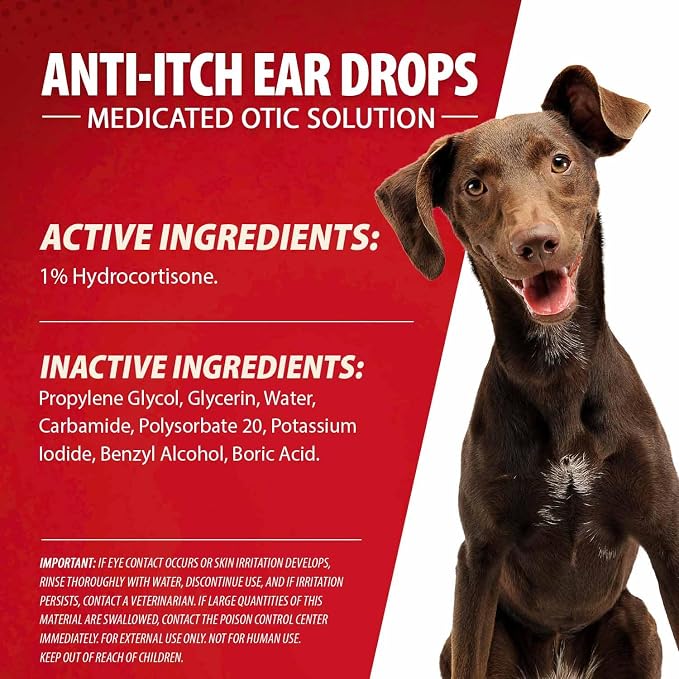 Jeffers Anti-Itch Ear Drops for Dogs & Cats, 2 fl oz -1% Hydrocortisone Otic Solution, Soothes Itchy Ears, Supports Ear Comfort & Hygiene, Clean & Refreshes, Safe for Puppies, Kittens, Adult Pet