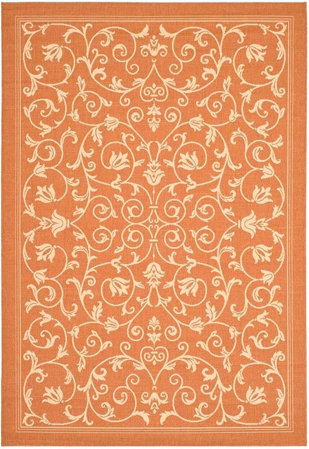 SAFAVIEH Washable Rug Outdoor Courtyard Collection - 5'3" x 7'7", Terracotta & Natural, Non-Shedding & Easy Cleaning, Ideal for Patio, Backyard, Mudroom (CY2098-3202)