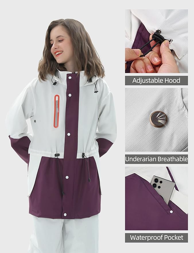 Rain Suit for Women Waterproof Hooded Rain Gear Rain Jacket and Pants 2 Piece Breathable Rain Coat Outdoor