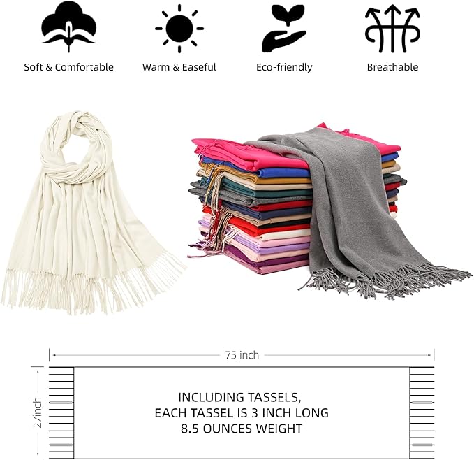 RIIQIICHY Women's Scarf Pashmina Shawls and Wraps for Evening Dress Bridesmaid Wedding Bridal Winter Warm Long Large Scarves