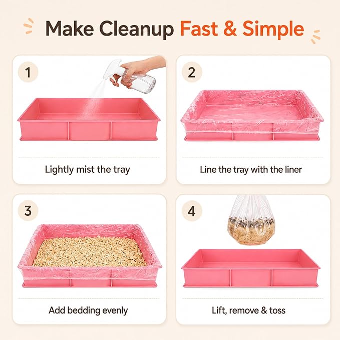 50 Disposable Cage Tray Liner Bags for Rabbits, Guinea Pigs & Birds | Pull-Over Tray Fit | Helps Contain Daily Mess | Faster Tray Changes | Less Scraping & Washing