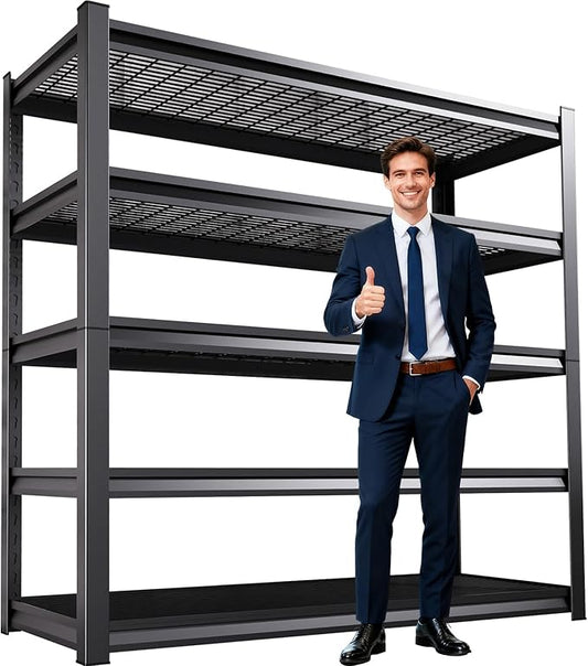 59''W Garage Shelving Adjustable Garage Shelves 3000LBS Storage Shelves,5-Tier Metal Shelving Unit Storage Shelf, Easy Assembly Utility Shelf for Warehouse, Basement, Black (72''H x 59.1''W x 19.6''D)
