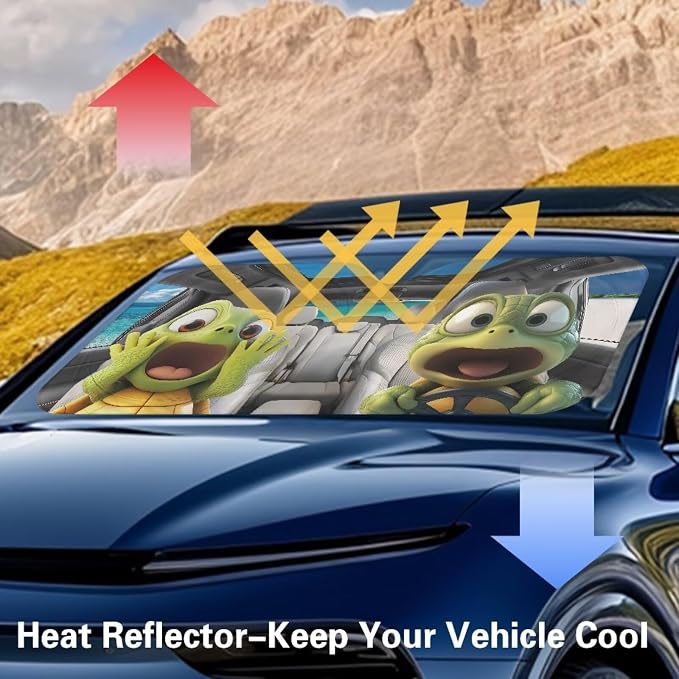 Funny Windshield Sun Shade Foldable Cute Frog Car Front Window Covers for Cars SUV Truck Heat Blocker Visor Protector with Storage Bag Blocks UV Rays and Keeps Your Vehic Cool