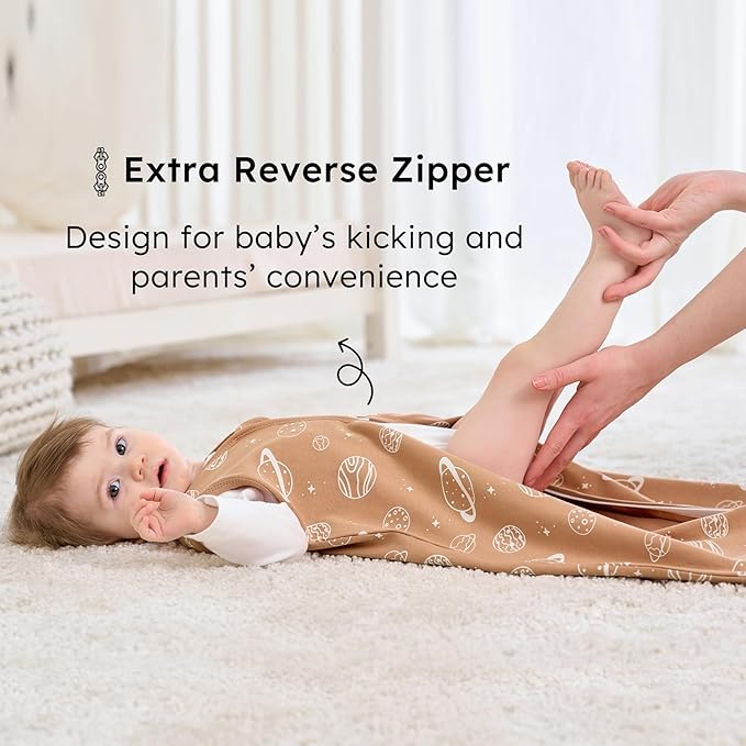 Baby Sleep Sack 6-12 months, 100% Cotton Sleeping Sack for Newborn and Infant, 3 Pack Baby Wearable Blanket for Boy and Girl, 0.5 Tog Lightweight Double Zipper Sleep Bag Coffee Dinosaur Planet
