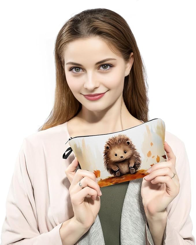 Hedgehog Makeup Bag for Women Travel Cosmetic Organizer Bag Teacher Appreciation Gifts Small Zipper Toiletry Bag