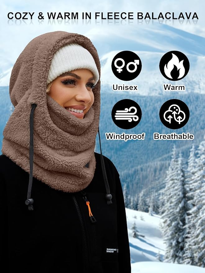 Balaclava Fleece Ski Mask for Men Women Winter Face Masks Windproof Hooded Scarf Cold Weather Hat Neck Warmer