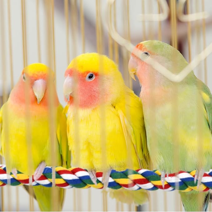 Mygeromon Bird Rope Perches Cage Climbing Accessories (41inch Metal nut) | for Parakeet, Parrot, Cockatiels, Budgie, Colorful