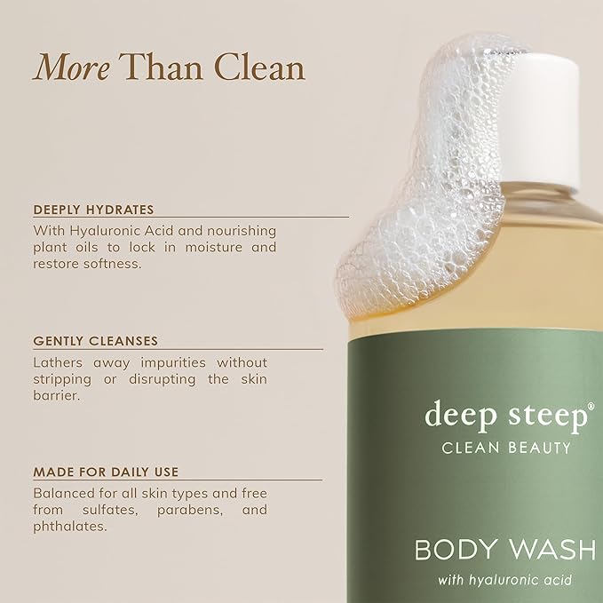 Deep Steep Body Wash, Lavender Chamomile, 17 oz – Hydrating Shower Gel with Hyaluronic Acid, Shea Butter, Aloe Vera & Argan Oil – Vegan, Clean Beauty, Clean & Refreshed Skin