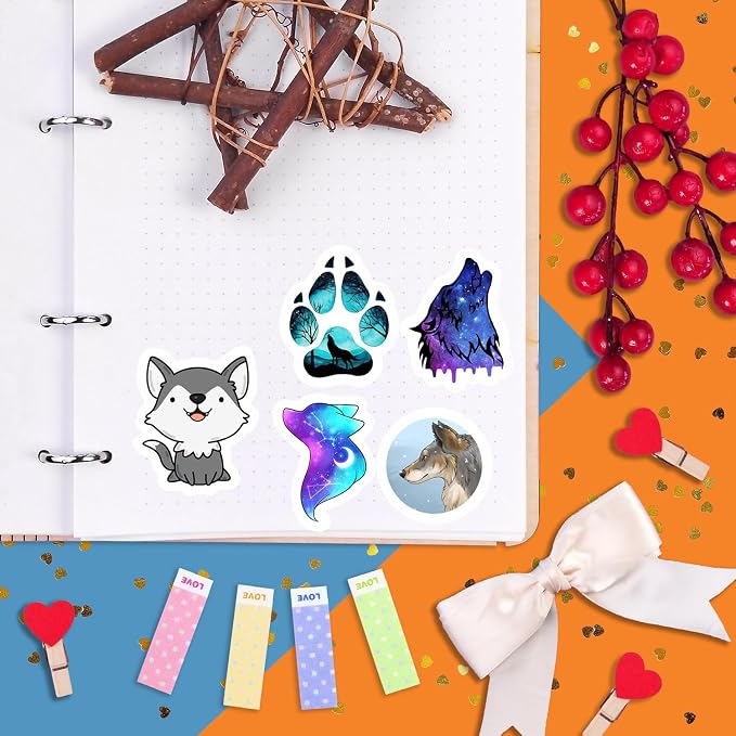 Cute Wolf Stickers for Water Bottle and Laptop - Wolf Party Supplies & Decorations, Waterproof Vinyl Decals, Cute Animal and Wildlife Stickers, Gifts for Women & Men
