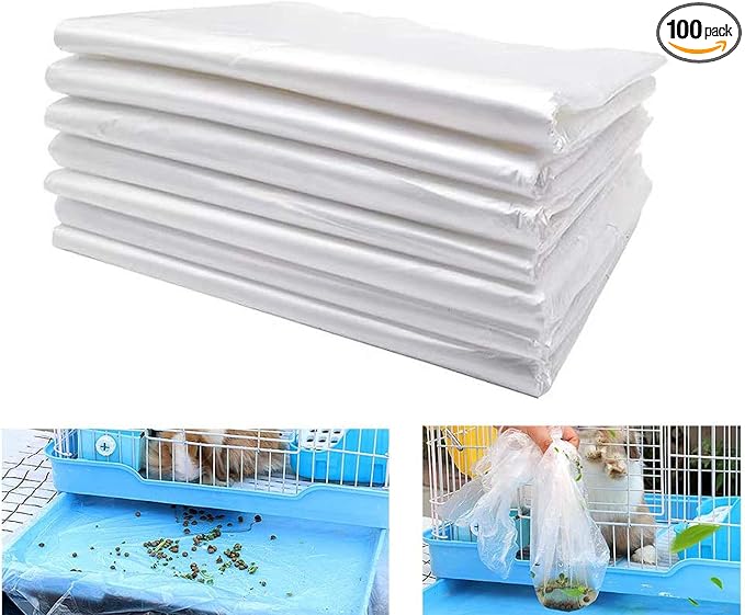 kathson 100 pcs Rabbit Cage Liners Disposable Large Plastic Mat Films for Bunny Guinea Pigs Chinchillas Rats Hamsters Hedgehogs and Other Small Animals 37"×27"