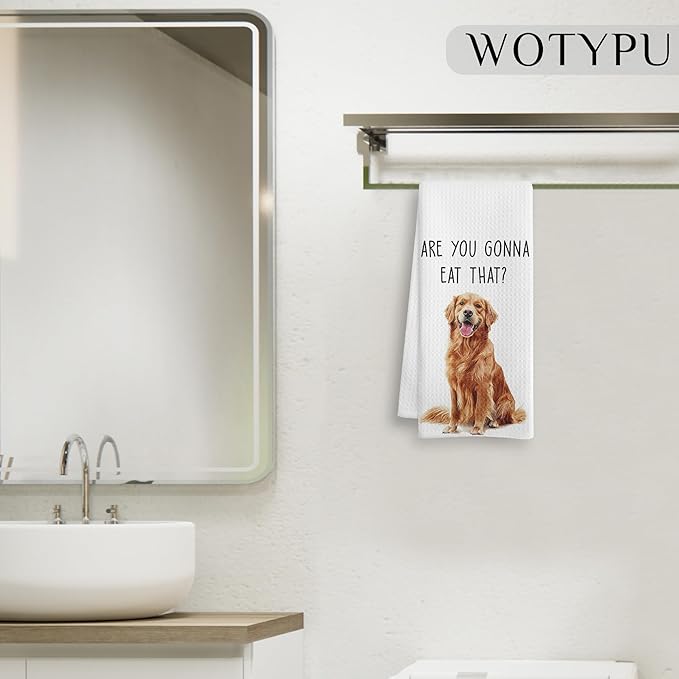 Funny Golden Retriever Gifts Kitchen Towels, Gifts for Golden Retriever Lovers Dish Tea Towels for Kitchen, are You Gonna Eat That Humorous Decorative Hand Towel, 16x24 Inch