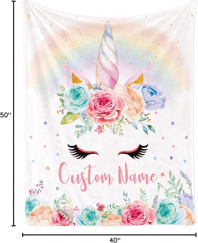 Custom Horse Blanket with Name for Girl, Personalized Name Blanket for Kids, Soft Flannel Pink Toddler Blanket Customized Gift for Birthday Christmas Baby Shower Children Day 40x50in