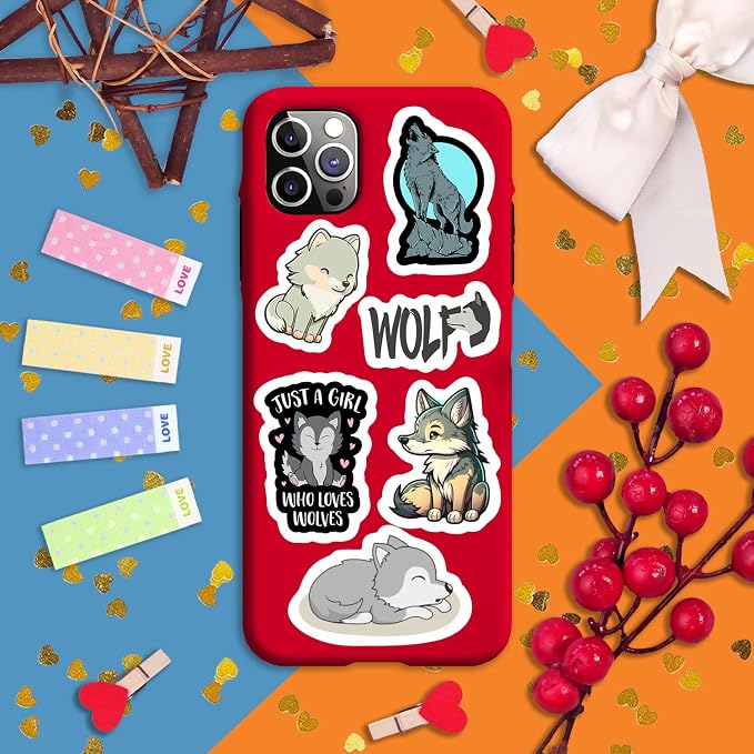 Cute Wolf Stickers for Water Bottle and Laptop - Wolf Party Supplies & Decorations, Waterproof Vinyl Decals, Cute Animal and Wildlife Stickers, Gifts for Women & Men