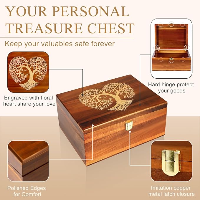 Large Wooden Keepsake Box with Hinged Lid and Photo Frame - Elegant Wedding Memory Box, Ideal for Photos, Letters, Time Capsules, Bride Gift, Love, Decorative Storage，5.5“*8.6”*11.3“