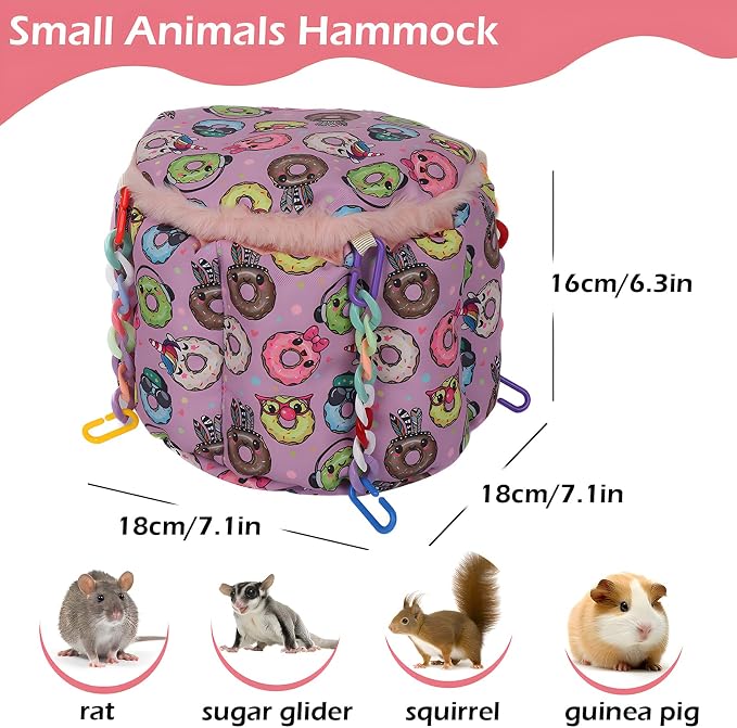 Rat Hammock for Cage, Warm Sleeping Nest Bed with Privacy Cover | Hanging Rat Bed with Adjustable Chain Links, Thick Soft Cotton, Fits 1-2 Rats & Sugar Gliders to Cuddle, Great for Winter