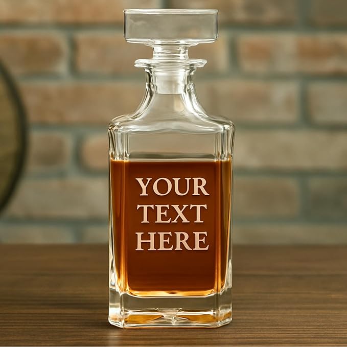 Gifts Inscribed Custom Text Whiskey Decanter Bottle (750 ml) - Personalized Font Glass Liquor Decanter Set - Customized Glassware - Engraved Whisky Glassware Gift for Wedding Anniversary Birthday Dad