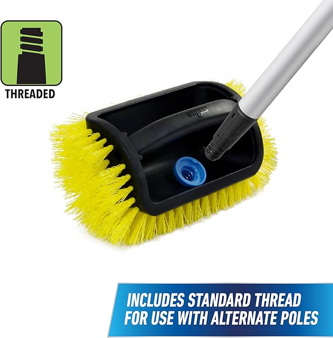 Unger Professional Lock-On 4-Sided Outdoor Scrub Brush, Compatible with Threaded Poles, Stiff Bristle Scrubbing, Cleaning Supplies for Decks, Stairs, Garage Floors, and Driveways