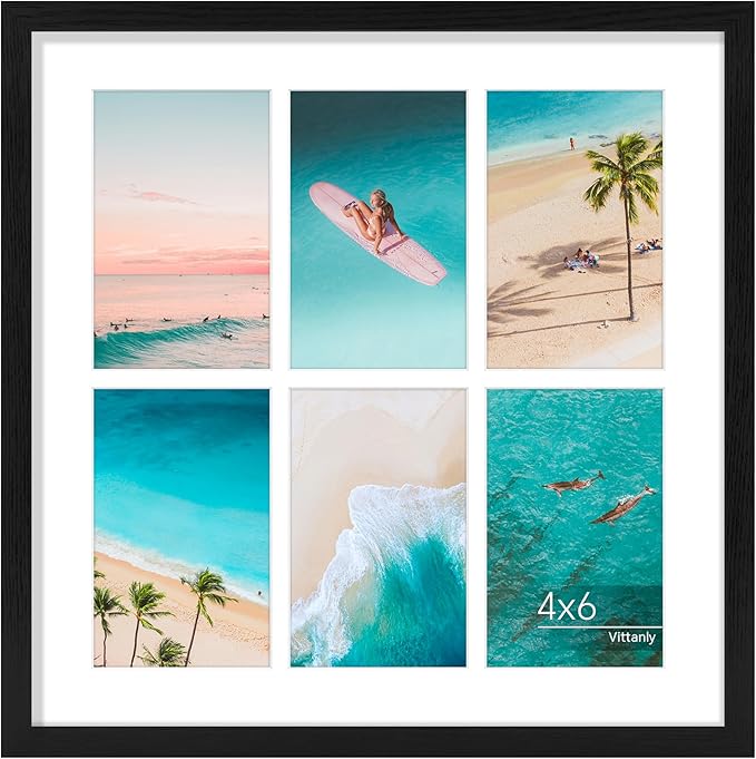 Vittanly 14x14 Collage Picture Frame, Displays 6Pcs 4x6 Pictures with Mat or 1Pc 14x14 without Mat, Picture Frames Collage Wall Decor for Display, Black, 1 Pack