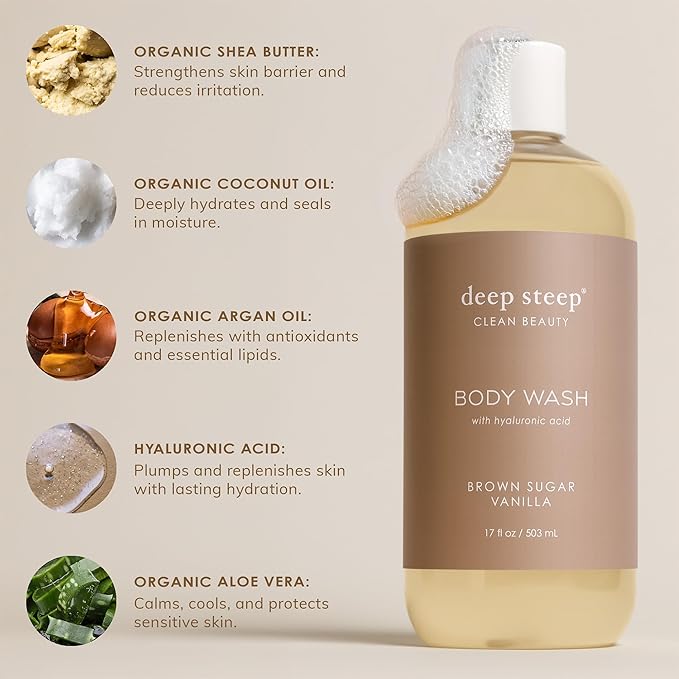 Deep Steep Body Wash, Fig Apricot, 17 oz – Hydrating Shower Gel with Hyaluronic Acid, Shea Butter, Aloe Vera & Argan Oil – Vegan, Clean Beauty, Clean & Refreshed Skin