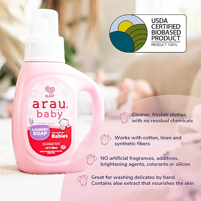 Arau Baby Essentials Bundle - Laundry Soap, Foam Body Soap, Foam Bottle Wash - Soap Based Products, Gentle on Skin, Cleans Well, Rinses Using Less Water, Perfect for Gifting, Baby Showers, and More