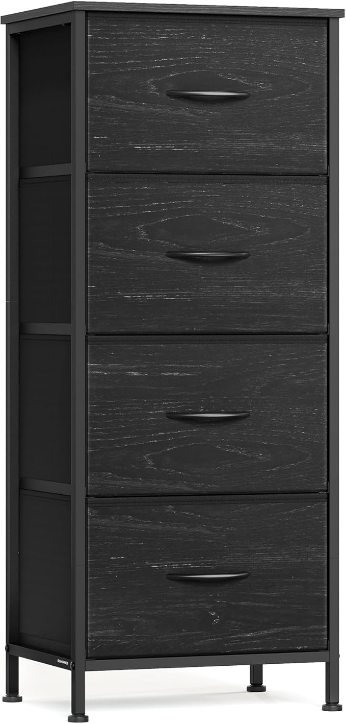 SONGMICS BELLAH Collection - Dresser for Bedroom, Chest of Drawers, Storage Organizer Unit, Closet, Entryway, Steel, 4 Drawers, Modern, Ebony Black ULGS314BE02S