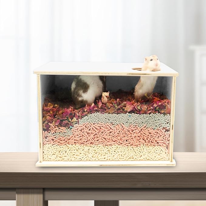 Hamster Digging Box Hamster Sand Bath Box Rest Visible Shelter Acrylic Shower Room Sand Bath Container for Rat Chinchillas Gerbils, 25cmx15cmx15cm