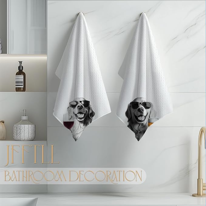 Funny Golden Retriever Kitchen Towels Set of 2, Funny Kitchen Decor, Wine Station Wine Bar Decor, Golden Retriever Owner Gift Hand Towel, Dining Room Decorative Tea Towel Dish Towels 16x24 Inch