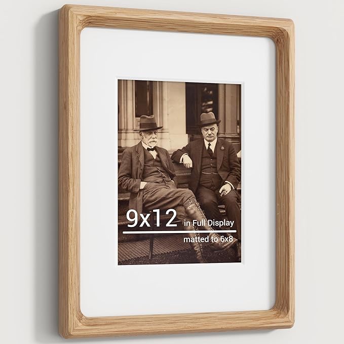 9x12 Picture Frames Natural Oak,Original Wood Hand Make Crafted Diploma Frame with Mat to 6x8 Graduation Picture Display,Family Picture,Wedding Picture,Photo,Certificate Tabletop & Wall Decoration