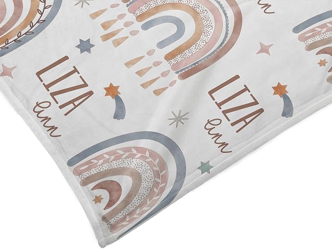 Girls Love A Monogram - Personalzied Floral Baby Blankets for Girls - Custom Baby Blankets for Girls with Name - Personalized Baby Girl Shower Gifts (Boho Rainbow, 50 X 60 Kids)
