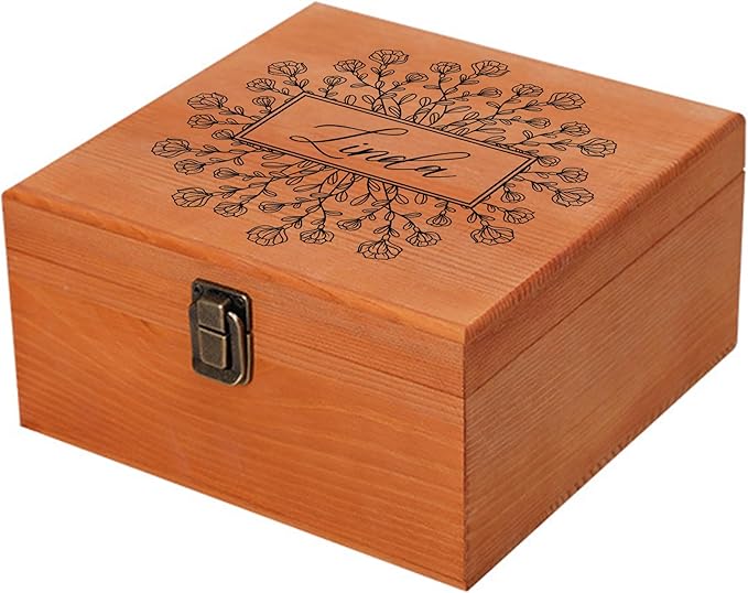 Personalized Keepsake Memory Box Custom Name Wooden Decorative Storage Box with Lids, Christmas Gift Box for Women Men Customized Gifts for Birthday Anniversary Wedding Graduation