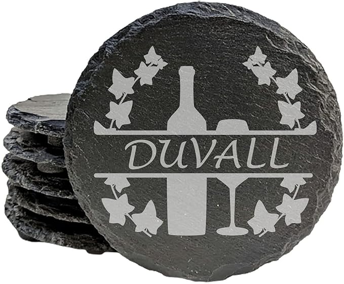 Vine & Glass: Personalized Slate Coasters for Wine Lovers - Round Slate - Set of 4
