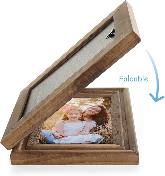4x6 Double Hinged Picture Frame Folding Photo Frame Horizontal and Vertical in Distressed Farmhouse Wood Grain Pine Wood with Real Glass for Tabletop X2-MU-HS46