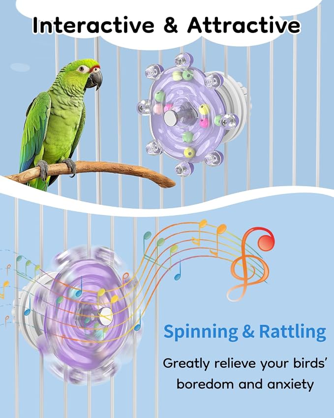 Pawfly Bird Toys for Parakeets, Colorful Spinning Wheel Chew Toy, Interactive Spinner Rattle Parrot Toys, Cockatiel Toy, Parakeet Toys, Bird Cage Accessories for Entertainment Chewing Exercise, Purple