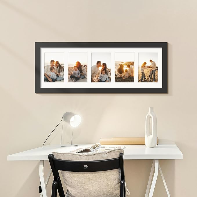 8x24 Collage Picture Frames Display Five 4x6 Picture Collage Wall Decor Wall Hanging or Tabletop Black