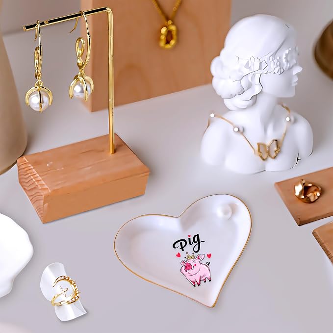 Pig Ring Holder Dish Tray, Gifts For Women Teens Girls, Pig Lovers Themed Stuff Accessories Things Decor Merch, Home Room Ring Earrings Necklace Organizer Holder!